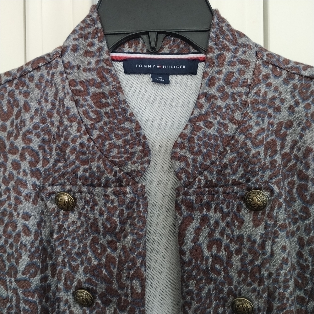 Tommy Hilfiger Animal Print Military Style Open Front Jacket Blazer M - Picture 11 of 11